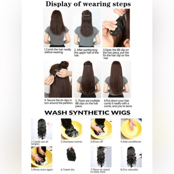 22 In Volumizing U Shaped Clip Dark Brown Wave Wavy Extension One hair P - Picture 6 of 7